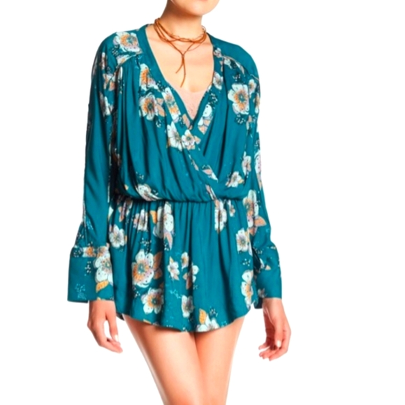 Free People Tuscan Dream floral blue boho tunic - Picture 1 of 10